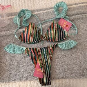Strawberry Milk Mob Multicolor Striped Bikini